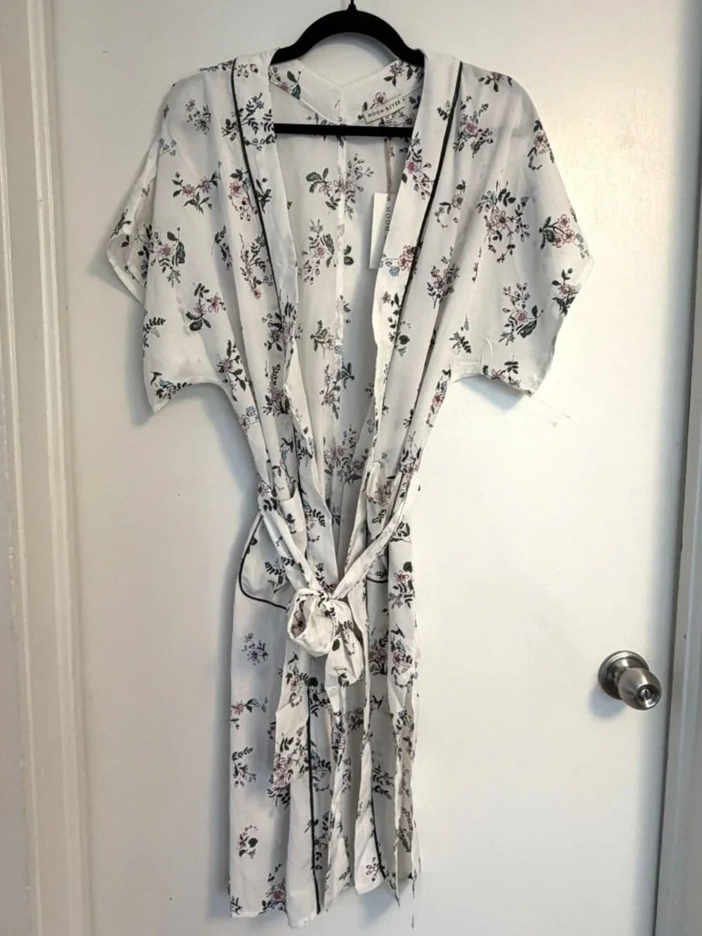 NEW Moon River Floral Kimono Robe Belt XS White Pink Green Cottagecore Boho